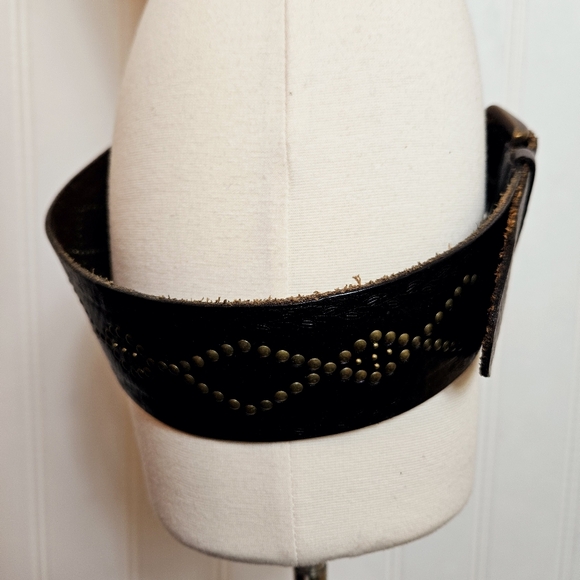 Vintage Fossil Studded Brown Leather Belt Wide Western Moto Boho L main image 9